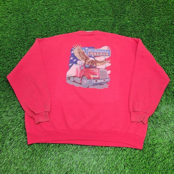 Vintage 90s LEE US-Eagle Truck Sweatshirt 2XL 28x28 Boxy Red - Picture 3 of 16